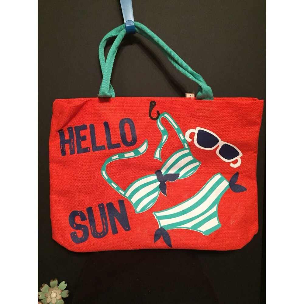 WOW CORAL BEACH THEMED JUTE TOTE GIFT WEDDING SHOPPING TRAVEL Swimsuit Sun Glass